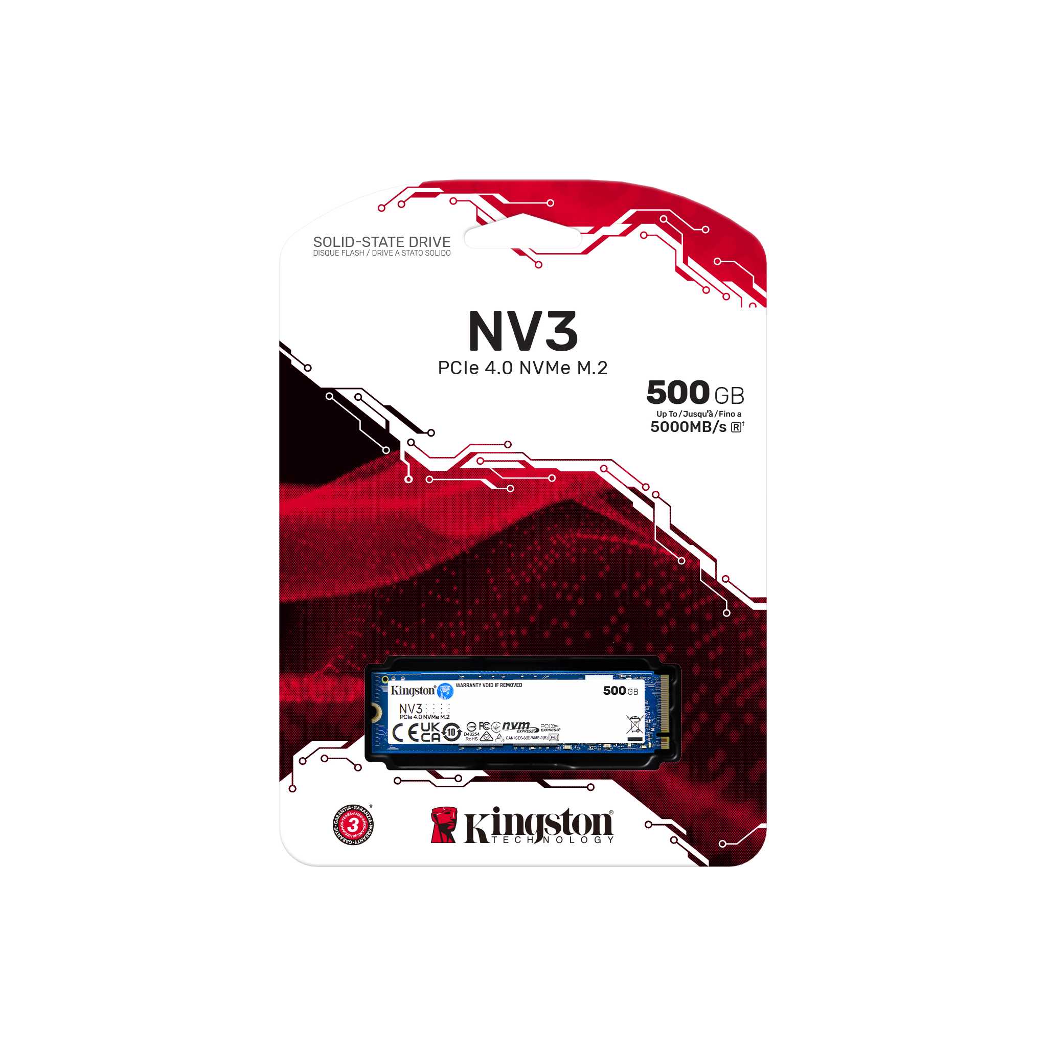 Kingston NV3 500GB PCIe 4.0 NVMe SSD M.2 Up To 5000/3000 MB/s Read/Write Kingston NV3 500GB PCIe 4.0 NVMe SSD M.2 Up To 5000/3000 MB/s Read/Write